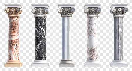 Collection of Columns isolated on transparent background, Ionic collum, Roman Pedestal, ancient columns, antique columns, vintage classic marble columns, pngの写真素材