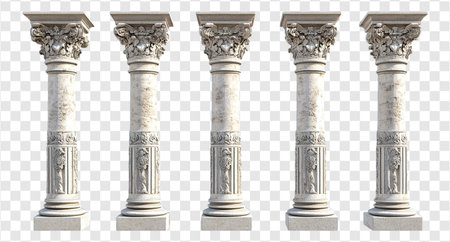 Collection of Columns isolated on transparent background, Ionic collum, Roman Pedestal, ancient columns, antique columns, vintage classic marble columns, pngの写真素材
