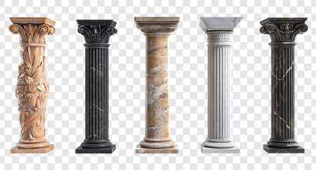 Collection of Columns isolated on transparent background, Ionic collum, Roman Pedestal, ancient columns, antique columns, vintage classic marble columns, pngの写真素材