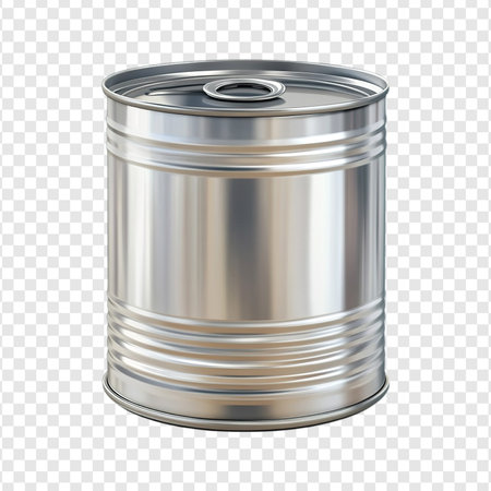 Empty tin can isolated on transparent and white background, can pngの写真素材
