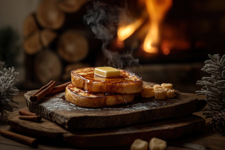 Refined French Toast Presentation with Mint Garnish on a Marble Table, Urban Ambianceの写真素材