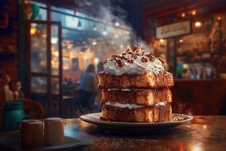 Refined French Toast Presentation with Mint Garnish on a Marble Table, Urban Ambianceの写真素材