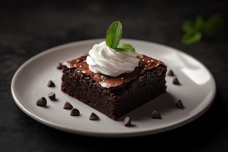 Minimalist Kitchen Featuring Stylish Brownies with Elegant Garnishingの写真素材