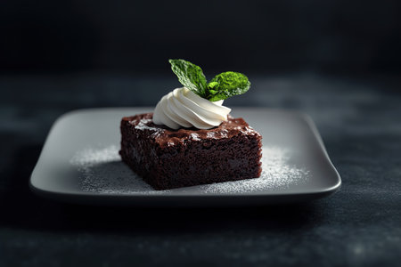 Minimalist Kitchen Featuring Stylish Brownies with Elegant Garnishingの写真素材