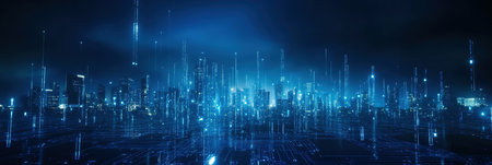 Digital Blue Circuit Board Design for Modern Technology-Themed Web Bannersの写真素材