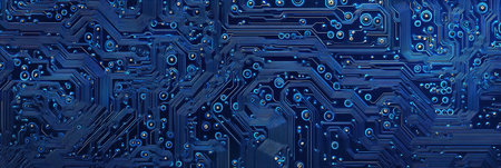 Digital Blue Circuit Board Design for Modern Technology-Themed Web Bannersの写真素材