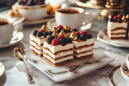 Perfectly Plated Tiramisu with Mint and Chocolate Garnish in a Cozy Literary Setting