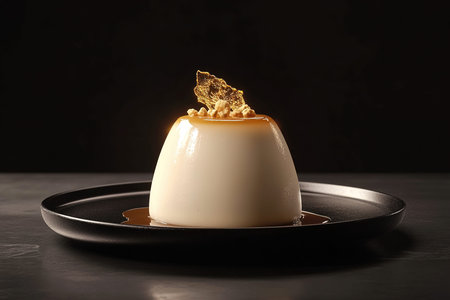 Smooth Panna Cotta Highlighted with Berry Coulis and Honey