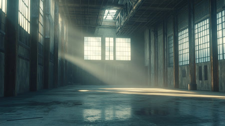 Large Empty Warehouse with Open Space for Creative Designs, Cinematic 8K Renderingの写真素材