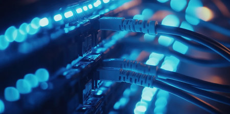 Modern Data Server Close-Up: The Core of Internet Connectivity and Industry Innovationの写真素材