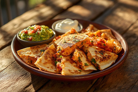 Elegant Plated Quesadillas Garnished with Cilantroの写真素材