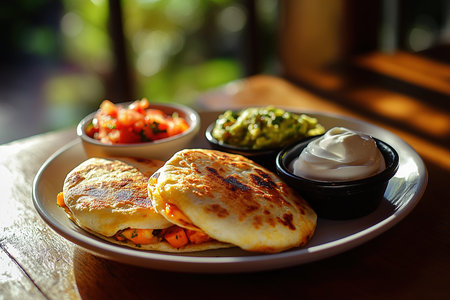 Artistically Plated Quesadillas Garnished with Cilantro