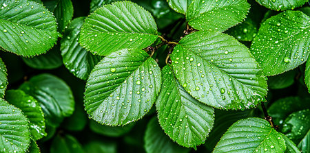 Raindrops on Vibrant Green Leaves Capturing Natureâ€™s Serenity