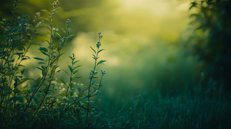 Sunlit Green Grass Field with Glowing Bokeh in a Serene Park Landscape