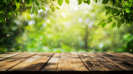 Closeup of Rustic Wooden Table with Blurred Kitchen Background for Product Mockupの写真素材