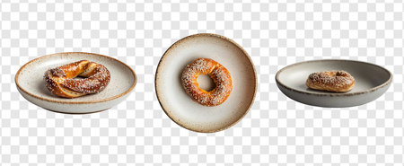 3 Different Shapes of pretzels isolated on transparent or white backgroundの写真素材