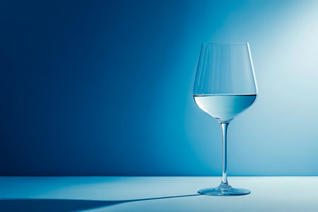 Crystal Clear Water Glass on a Soft Blue Gradient Background with Studio Lightingの写真素材