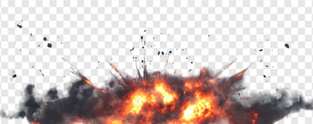 Explosion border isolated on transparent background, burst, explode, burning, white backgroundの写真素材