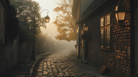 A Dark, Misty Aura Envelops a Futuristic Metropolis, as Empty Streetsの写真素材