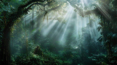 Close-Up of Enchanting Mist Rising Through Forest Trees, Bathed in Sunlight and Rays, Fog in Nature