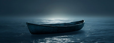Rowboat on Moonlit Watersの写真素材