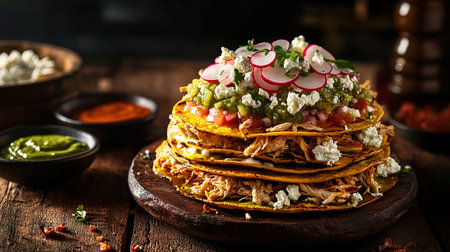 Colorful Mexican Tostadas with Fresh Toppings &amp; Festive Presentationの写真素材