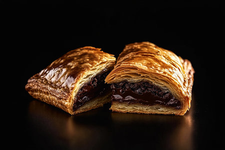 Sliced Pain au Chocolat on Black Background â Dramatic &amp; Sophisticatedの写真素材