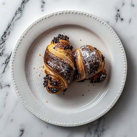 Two Pain au Chocolat on White Plate â€“ Minimalist Bakery Photography