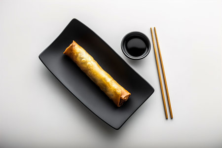 Refined Spring Roll Composition with Chopsticks &amp; Macro Detailの写真素材