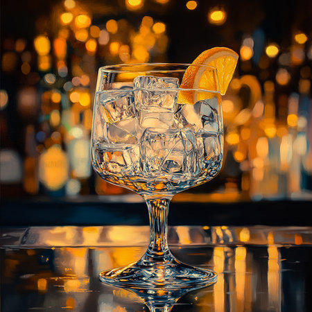 Minimalist Gin Cocktail Painting with Soft Light and Reflectionsの写真素材