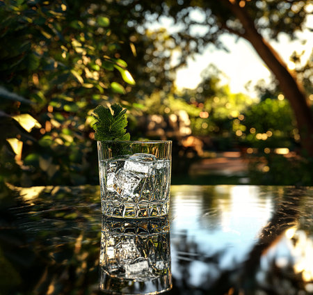 Refreshing Gin and Tonic on Glass Tableの写真素材