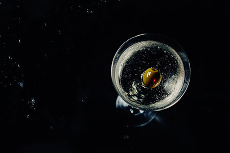 Classic Martini Cocktail with Olive â Moody Dark Backgroundの写真素材