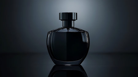3D black color attractive perfume bottle with a black background.の写真素材