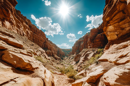 Scenic View of Grand Canyon and Winding River Under Clear Blue Skyの写真素材