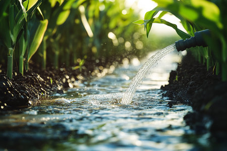 Water Flow from Underground Pipe to Farmland â Smart Irrigation Technology Conceptの写真素材