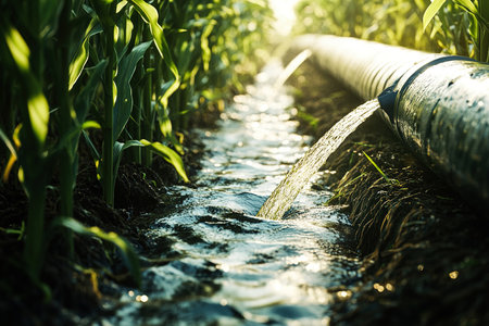 Water Flow from Underground Pipe to Farmland â Smart Irrigation Technology Conceptの写真素材