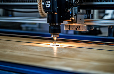 Industrial CNC Machine in Operation on Factory Production Lineの写真素材