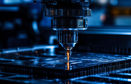 Industrial CNC Machine in Operation on Factory Production Lineの写真素材