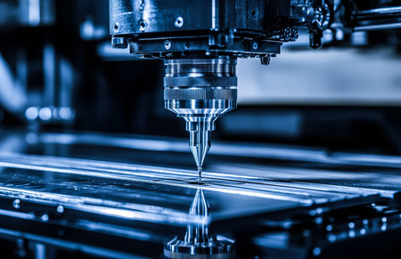 Industrial CNC Machine in Operation on Factory Production Line