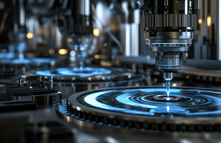 Industrial CNC Machine in Operation on Factory Production Lineの写真素材