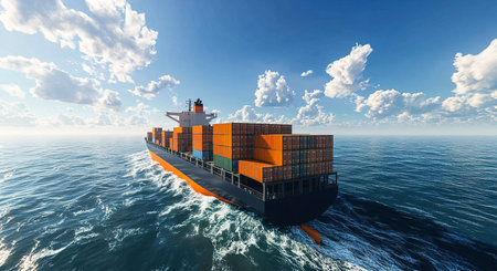 Large Container Ship Sailing Under a Clear Blue Sky on a Sunny Day