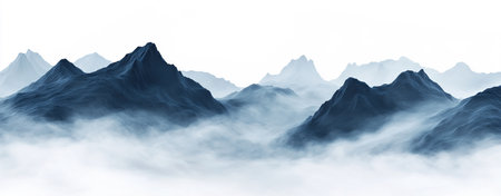 Landscape with mountains in the clouds. 3d render illustration.の写真素材