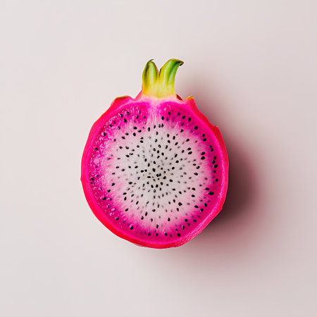 Half of dragon fruit isolated on white background. Minimal style.の写真素材