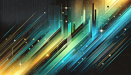 Vibrant Gradient Neon Abstract Background with Metallic Stripes and Glows