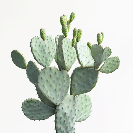 Green prickly pear cactus plant isolated on white backgroundの写真素材