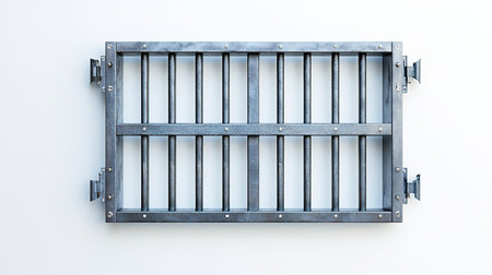 Prison cell door with bars isolated on a white background