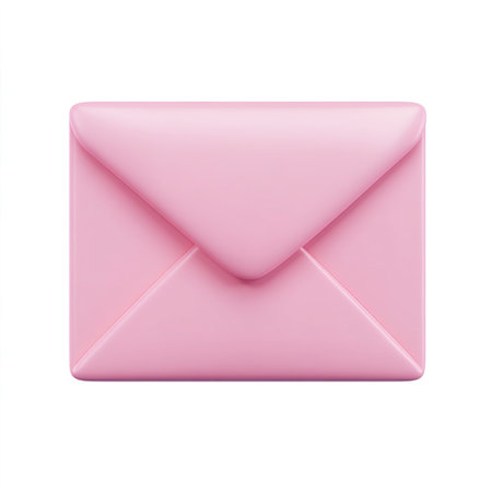 Realistic closed pastel pink envelope with a triangular flap isolated on white backgroundの写真素材