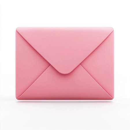 Realistic closed pastel pink envelope with a triangular flap isolated on white background