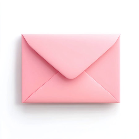 Realistic closed pastel pink envelope with a triangular flap isolated on white background