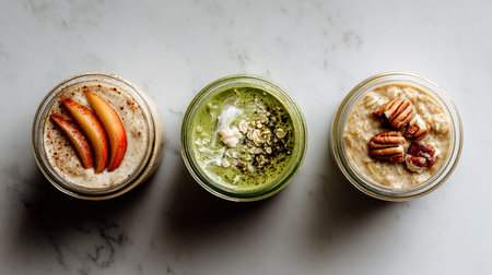 Three healthy overnight oats in jars